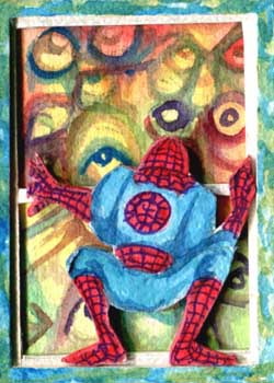 "Spiderman" by Robert A. Mortensen, Milton WI - Watercolor Pencil Collage - SOLD